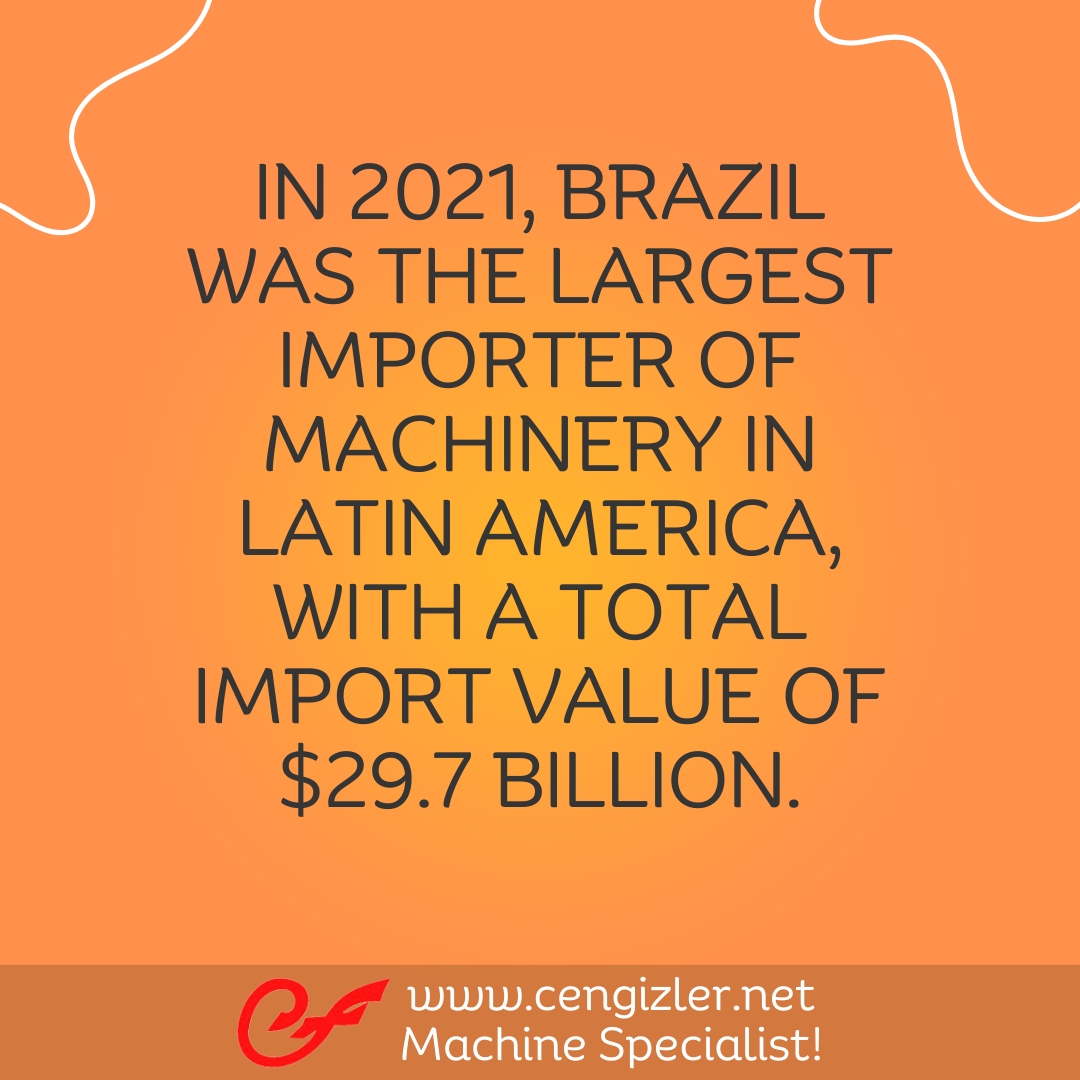 2 In 2021, Brazil was the largest importer of machinery in Latin America, with a total import value of $29.7 billion